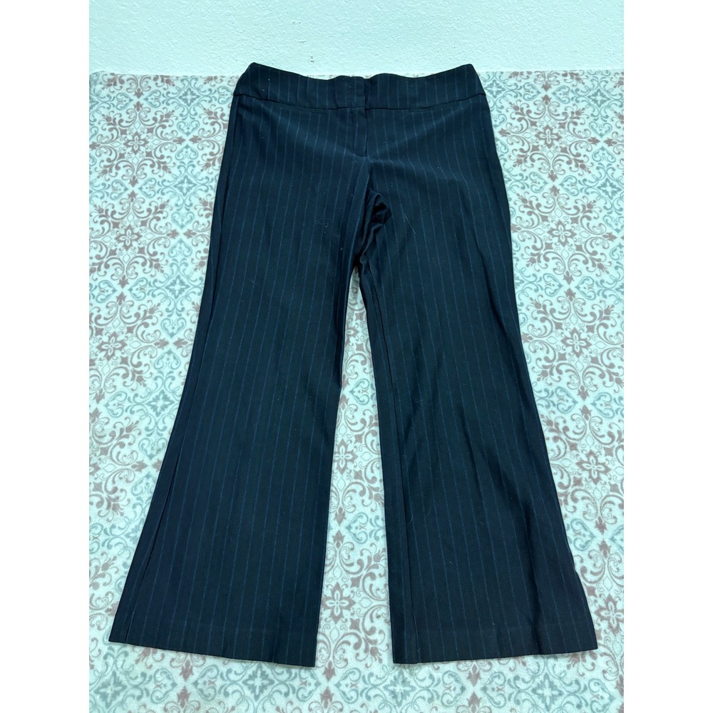 New York & Company Pinstripe Stretch Wide Leg Dress Pants Navy Blue XL Average